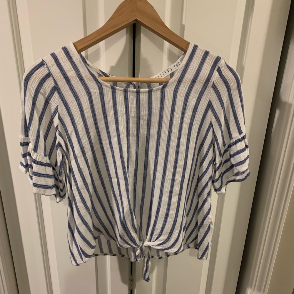 Baby blue  and white stripe crop top